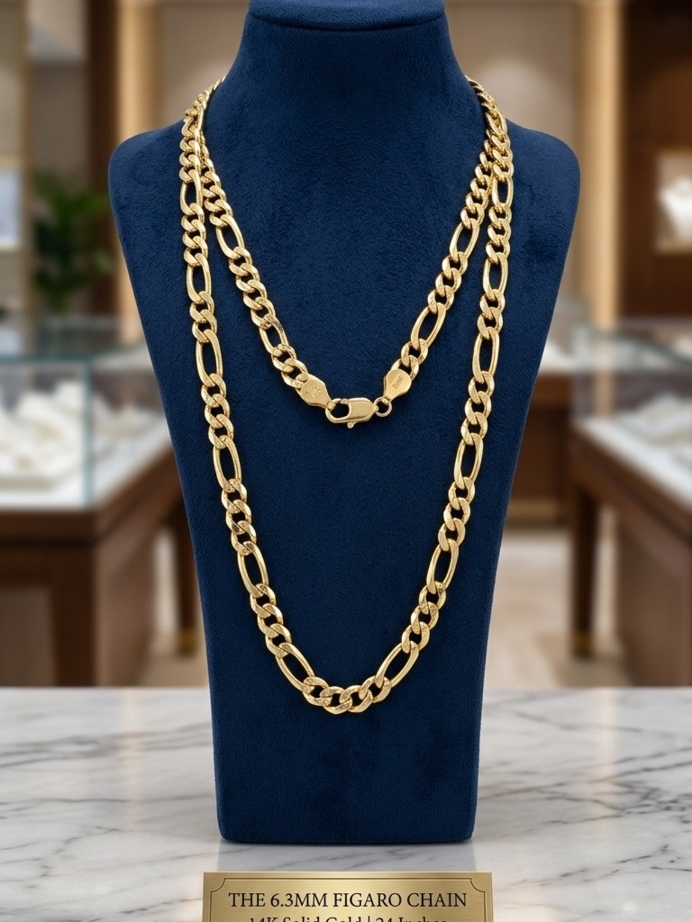 Vintage 14K Gold Heavy 24" Figaro Link Chain 6.3mm